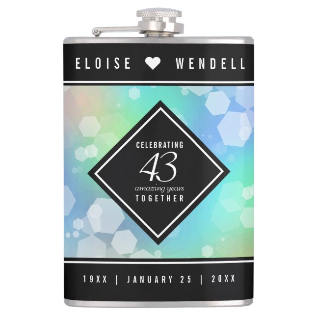 Elegant 43rd Opal Wedding Anniversary Celebration Hip Flask (Front)