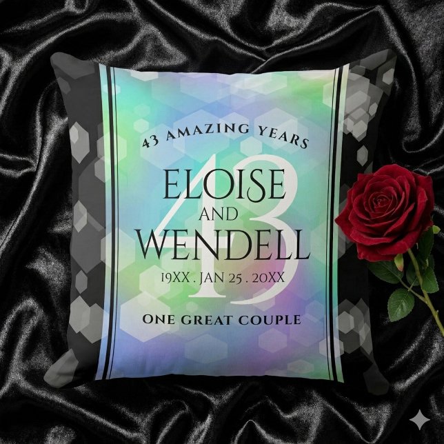 Elegant 43rd Opal Wedding Anniversary Celebration Throw Pillow (Elegant 43rd Opal Wedding Anniversary Square Throw Pillow Cover Photo)