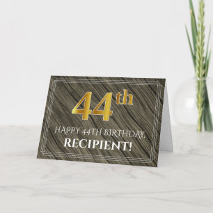 Elegant 44th Birthday: Faux Wood, Faux Gold Look Card