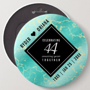 Elegant 44th Turquoise Wedding Anniversary 6 Inch Round Button