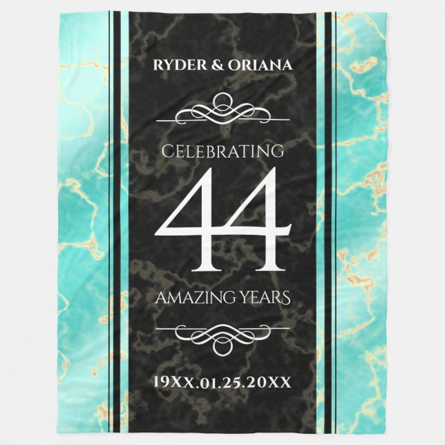 Elegant 44th Turquoise Wedding Anniversary Fleece Blanket (Front)