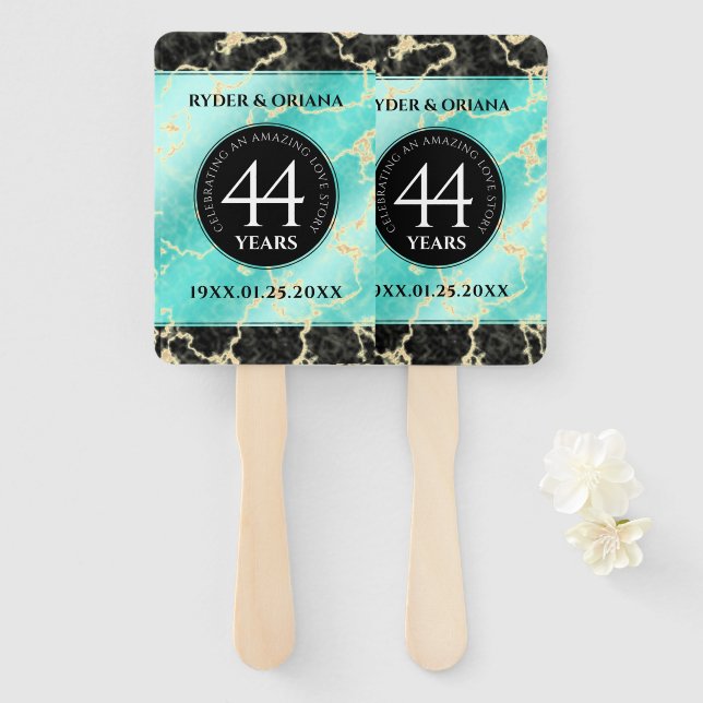 Elegant 44th Turquoise Wedding Anniversary Hand Fan (Front and Back)