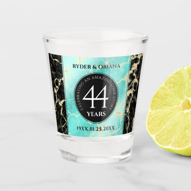 Elegant 44th Turquoise Wedding Anniversary Shot Glass (Front)