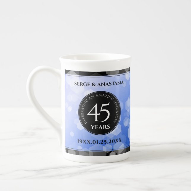 Elegant 45th Sapphire Wedding Anniversary Bone China Mug (Left)