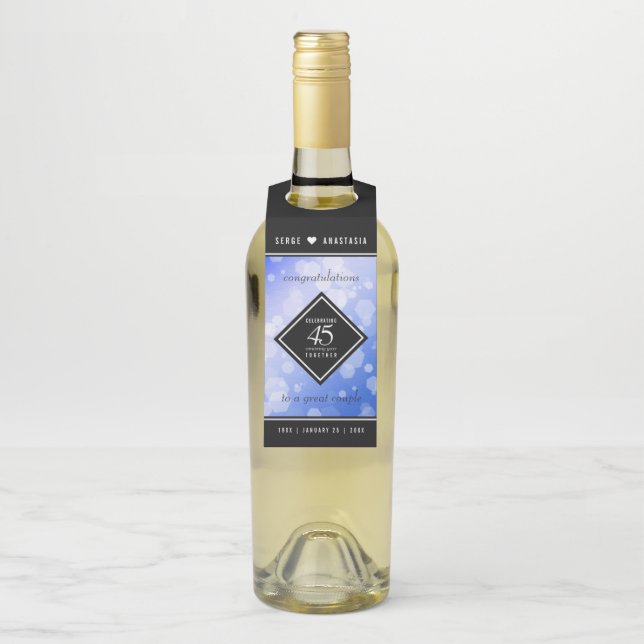 Elegant 45th Sapphire Wedding Anniversary Bottle Tag (On Bottle)