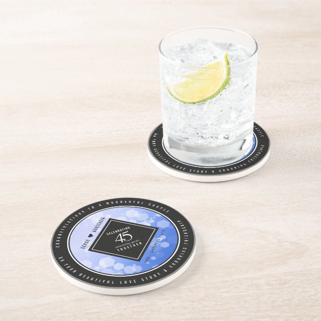 Elegant 45th Sapphire Wedding Anniversary Coaster (Side)