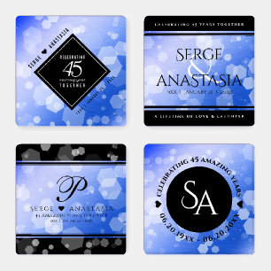 Elegant 45th Sapphire Wedding Anniversary Coaster Set