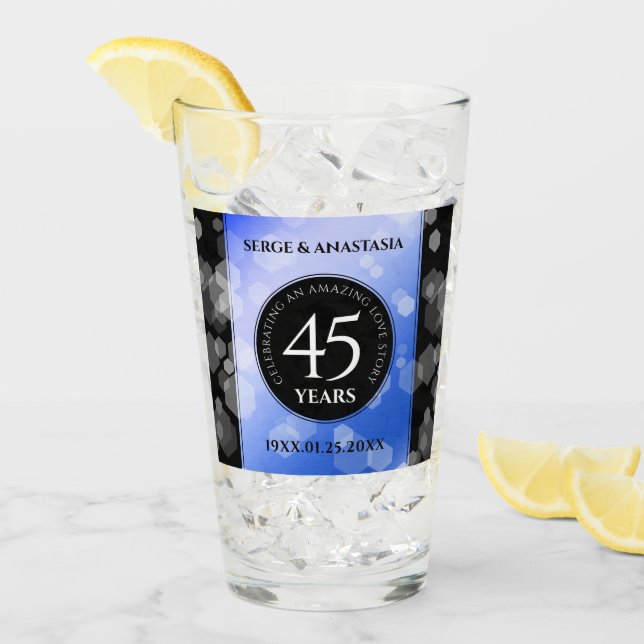 Elegant 45th Sapphire Wedding Anniversary Glass (Front Ice)