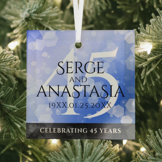 Elegant 45th Sapphire Wedding Anniversary Glass Ornament (Insitu)