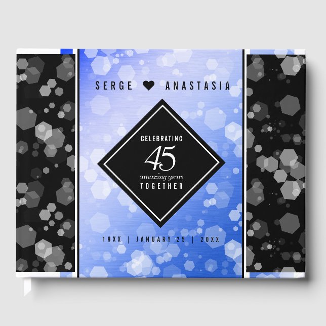 Elegant 45th Sapphire Wedding Anniversary Guest Book (Front)