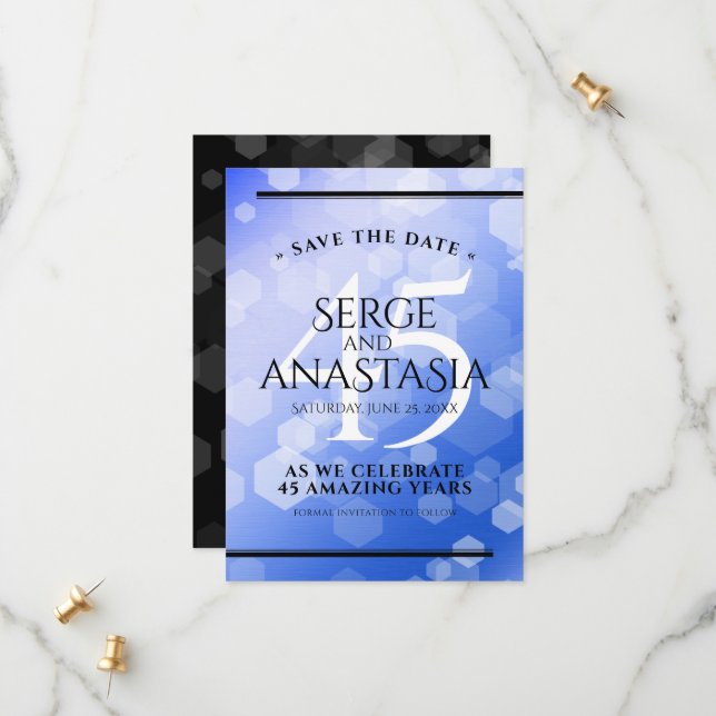 Elegant 45th Sapphire Wedding Anniversary Save The Date (Front/Back In Situ)