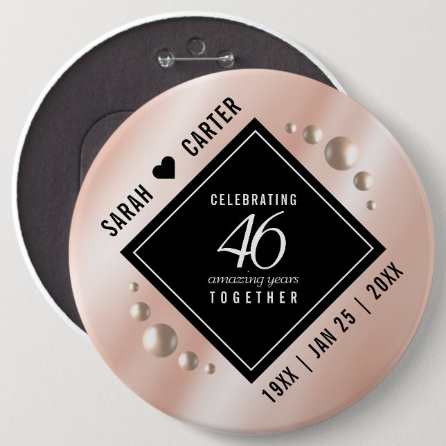 Elegant 46th Pearl Wedding Anniversary Celebration 6 Inch Round Button (Front & Back)