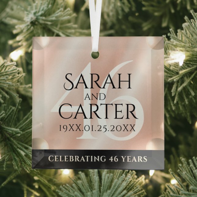 Elegant 46th Pearl Wedding Anniversary Celebration Glass Ornament (Insitu)