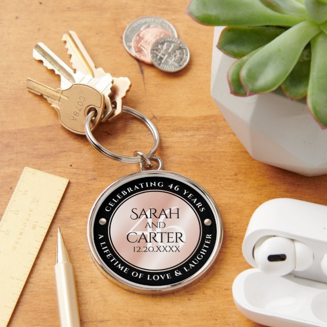 Elegant 46th Pearl Wedding Anniversary Celebration Keychain (Desk)