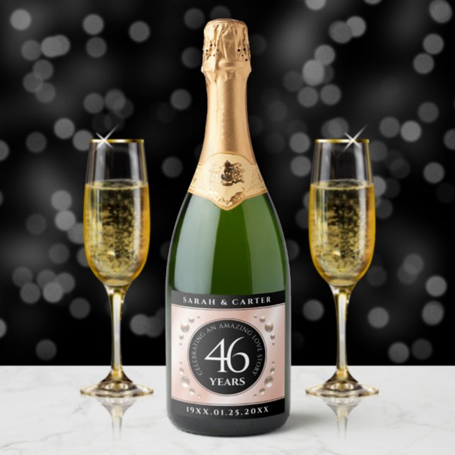 Elegant 46th Pearl Wedding Anniversary Celebration Sparkling Wine Label (Creator Uploaded)