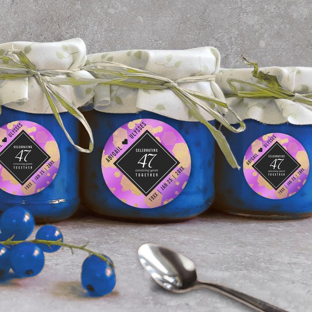 Elegant 47th Amethyst Wedding Anniversary Classic Round Sticker (Elegant 47th Amethyst Wedding Anniversary Round Sticker Cover Photo.)