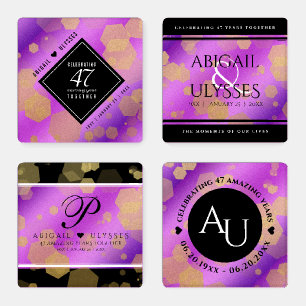 Elegant 47th Amethyst Wedding Anniversary Coaster Set