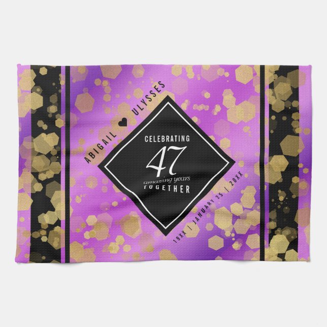Elegant 47th Amethyst Wedding Anniversary Kitchen Towel (Horizontal)