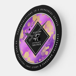 Elegant 47th Amethyst Wedding Anniversary Large Clock