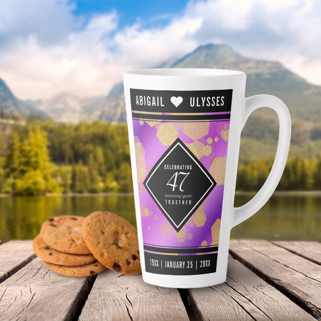Elegant 47th Amethyst Wedding Anniversary Latte Mug (Elegant 47th Amethyst Wedding Anniversary Tall Latte Mug Cover Photo.)