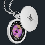 Elegant 47th Amethyst Wedding Anniversary Locket Necklace<br><div class="desc">Celebrate the 47th wedding anniversary with this elegant locket! Elegant black and white lettering with gold-dusted hexagonal confetti on an amethyst purple background add a memorable touch for this special occasion and extraordinary milestone. Customize with the happy couple's names, and add dates for their amethyst anniversary. Design © W.H. Sim,...</div>