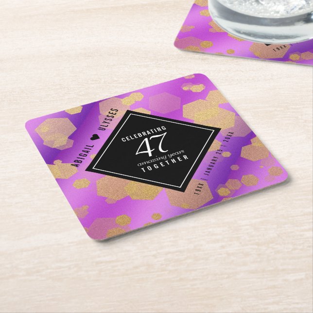 Elegant 47th Amethyst Wedding Anniversary Square Paper Coaster (Angled)