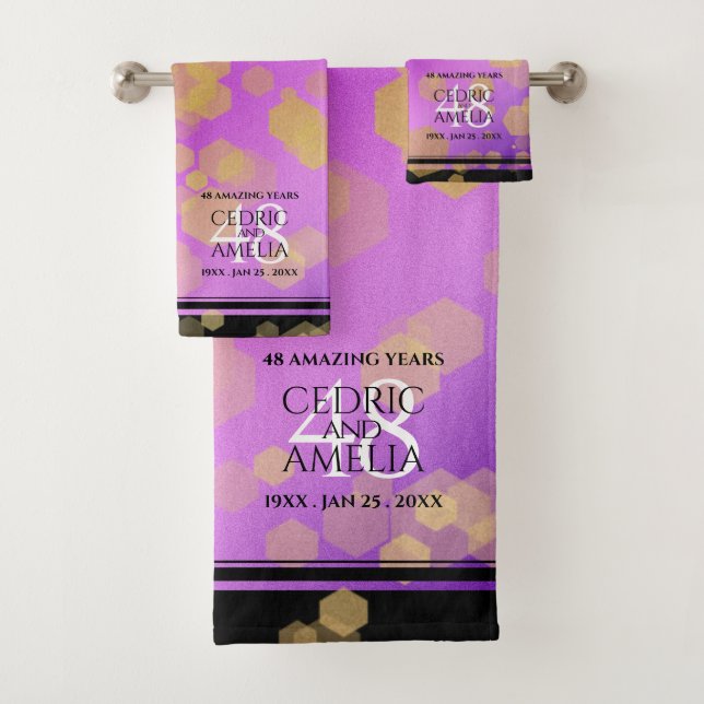 Elegant 48th Amethyst Wedding Anniversary Bath Towel Set (Insitu)