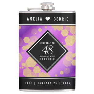 Elegant 48th Amethyst Wedding Anniversary Hip Flask