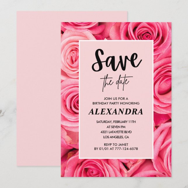 Elegant 48th birthday  Floral Roses Save the date  Invitation (Front/Back)