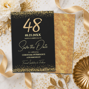 Elegant 48th Black Gold Glitter Birthday Save The Date