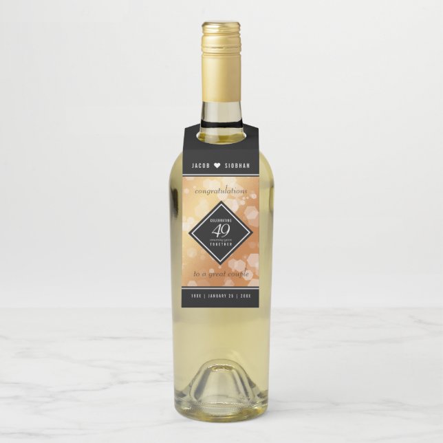 Elegant 49th Copper Wedding Anniversary Bottle Tag (On Bottle)