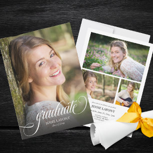 Elegant 4 Photo Calligraphy Script Graduation Invitation