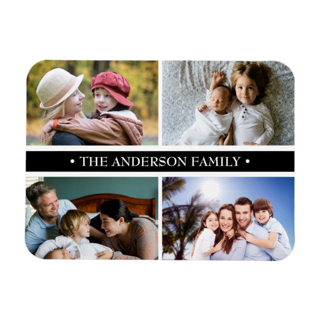 Elegant 4 Photo Collage Black Stripe Magnet (Horizontal)