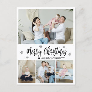Elegant 4 Photo Collage Snowflake Christmas Postcard