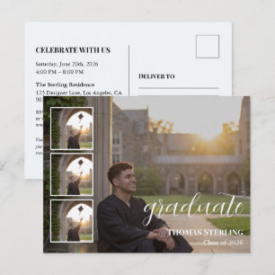Elegant 4-Photo Graduation Invitation Postcard