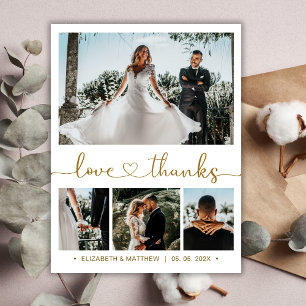 Elégant 4 Photo Heart Script Mariage Merci