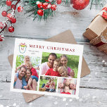 Elegant 4 Photos Monogrammed  Holiday Card<br><div class="desc">Elegant 4 photo Merry Christmas Greetings card with watercolor crest with monogram.</div>