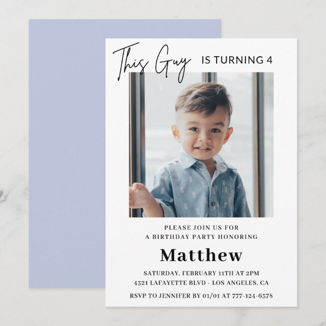 Elegant 4th birthday invitations Boy Photo (Front/Back)