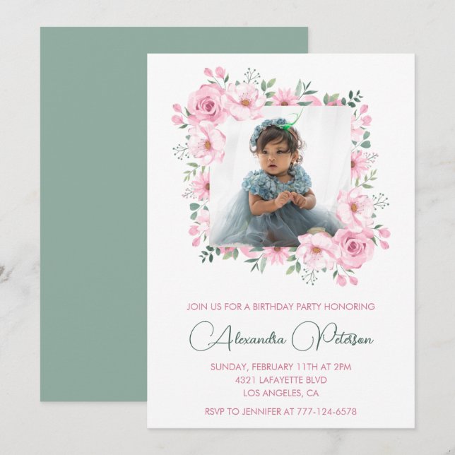Elegant 4th birthday invitations Photo Boho (Front/Back)