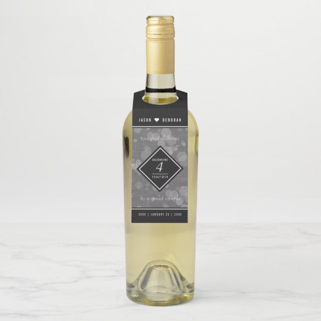 Elegant 4th Linen Wedding Anniversary Celebration Bottle Tag (On Bottle)