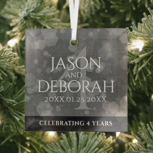 Elegant 4th Linen Wedding Anniversary Celebration Glass Ornament