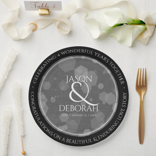 Elegant 4th Linen Wedding Anniversary Celebration Paper Plate (Wedding)