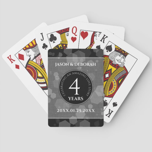 Elegant 4th Linen Wedding Anniversary Celebration Playing Cards (Back)