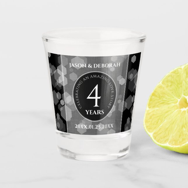 Elegant 4th Linen Wedding Anniversary Celebration Shot Glass (Front)