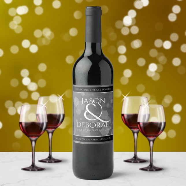 Elegant 4th Linen Wedding Anniversary Celebration Wine Label (Creator Uploaded)