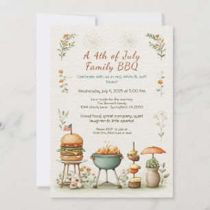 Elegant 4th of July BBQ Invitation – Soft Line Art