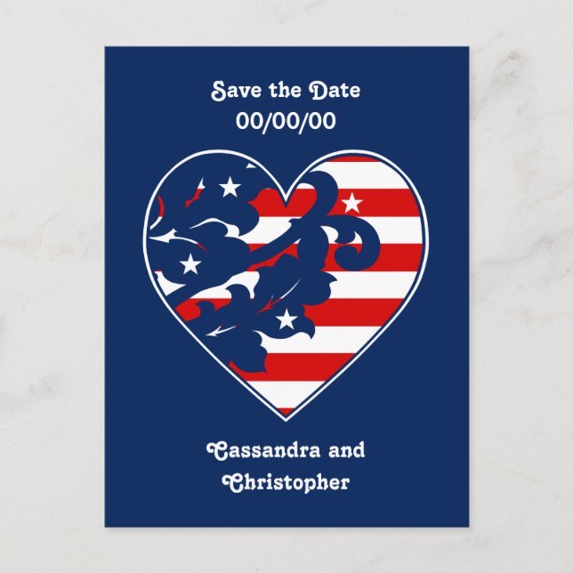 Elegant 4th of July damask save the date Announcement Postcard (Front)