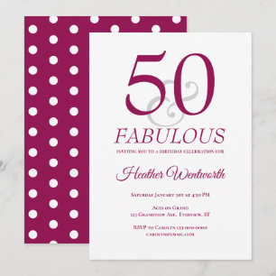 Elegant 50 and Fabulous 50th Birthday Mulberry Invitation
