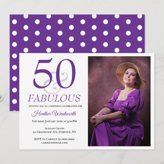 Elegant 50 and Fabulous 50th Birthday Photo Invitation (Front/Back)