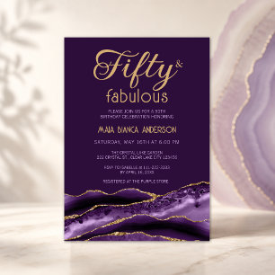 Elegant 50 and Fabulous 50th Birthday Purple Agate Invitation